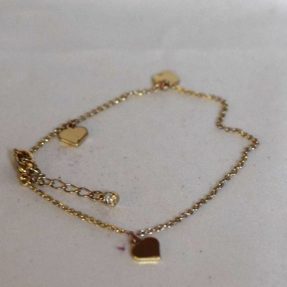 Delicate Heart Charm Gold Tone Link 9" Rhinestone Accent 3" Extension Bracelet